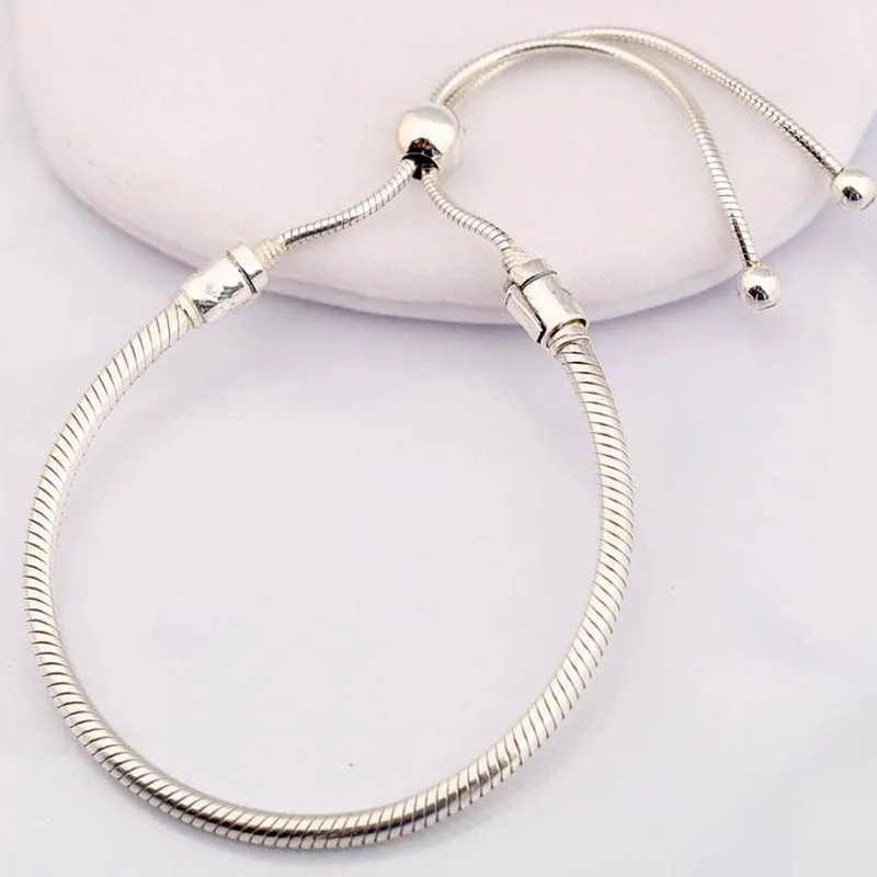 Moments скользящая застежка регулируемый браслет подходит бусины из стерлингового серебра 925 браслет-Шарм Diy европейские ювелирные изделия