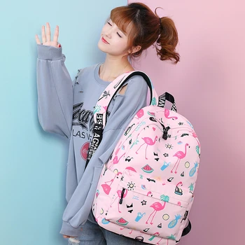 

Waterproof Women Backpack Cute Bookbag Pink Flamingo Animal Knapsack Printing School Bagpack Bag For Teenage Girls Mochila