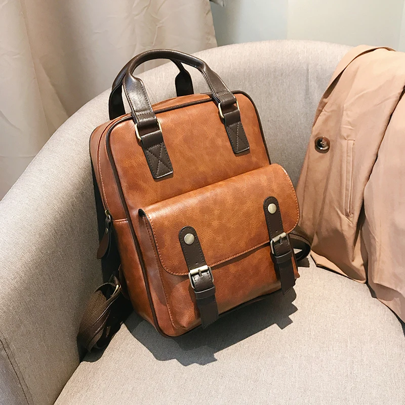 new mochila feminina anti theft school bags  travel vintage laptop brown leather big backpack women korean designer daypacks 