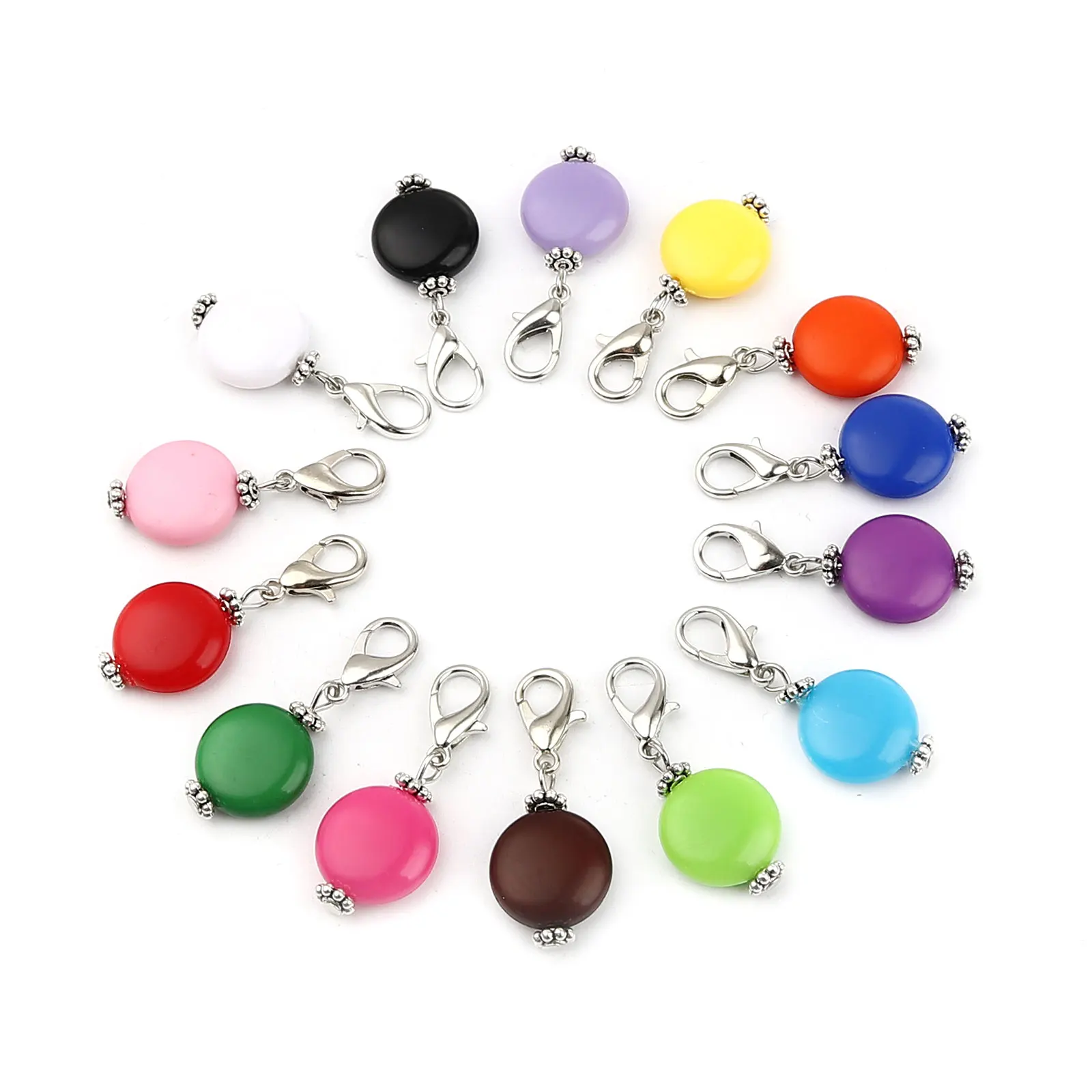 

10 PCs Colorful Round Knitting Stitch Markers Zinc Based Alloy & Acrylic Antique Silver Color 40mm x 16mm For Knittings Tools