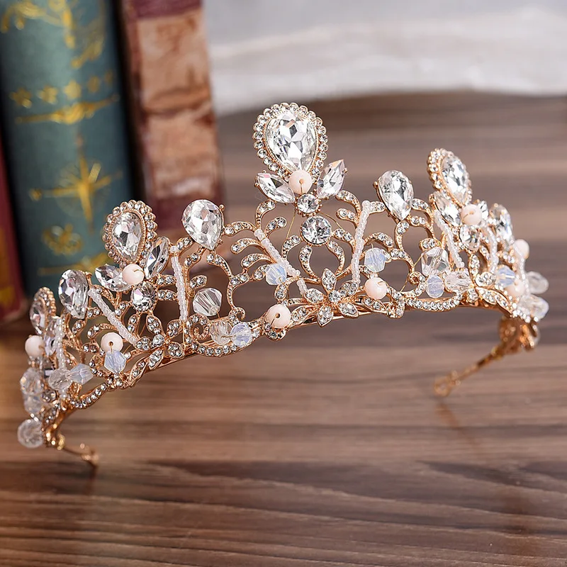 Свадебная тиара Принцесса Корона диадема для девочек свадебные аксессуары для волос барокко украшения ручной работы оголовье с бисером