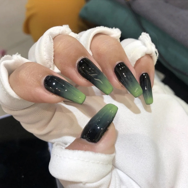 Detachable Jelly Gradient with design False Nails Wearable Ballerina Coffin Fake Nails Full Cover Nail Tips Press On Nails
