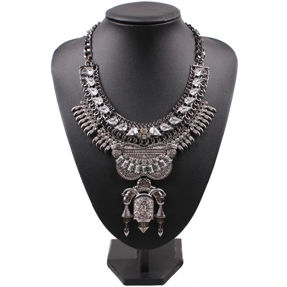 

2019 New Arrival Design Statement Necklace For Women Long Chain Big Chunky Crystal Vintage Alloy Pendant Necklace Jewelry Gift