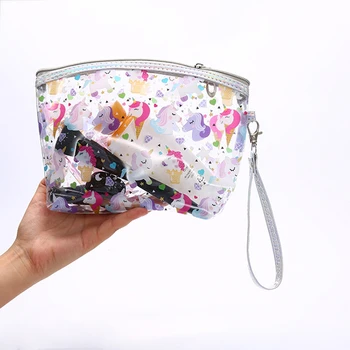 

Women PVC Letter Cartoon Makeup Bag Girl Travel Transparent Alpaca Cosmetic Brushes Bag Student New School Unicorn Washing Bag