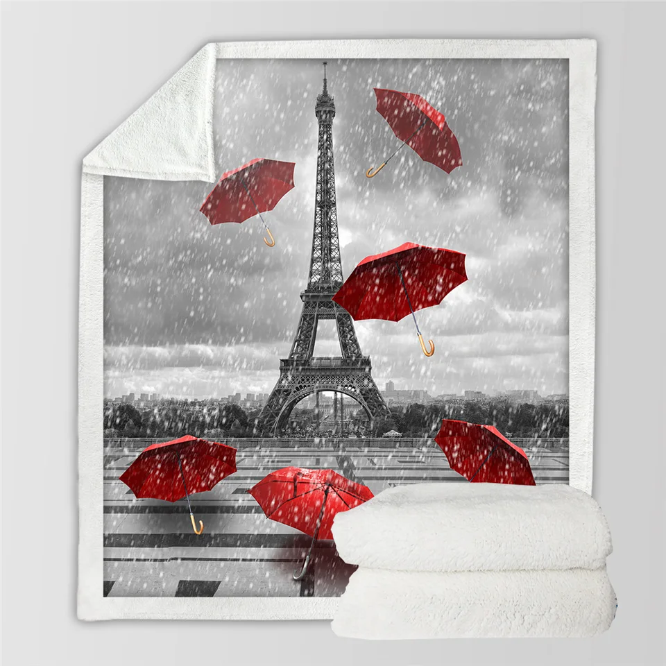 Постельные принадлежности Outlet красный клен пушистое одеяло картина маслом плюшевое покрывало Франция Париж башня кровать одеяло пейзаж Мантас Де Кама