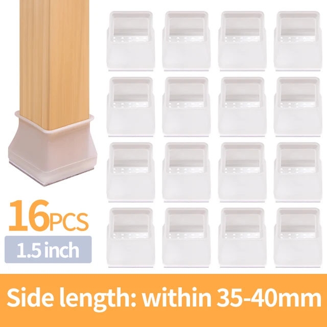 16PCS Silicone Chair Leg Cover Felt Bottom Round Square Furniture Feet Caps Floor Protector Pads for Chair Leg Black Brown White Side 35-45mm 16PCS