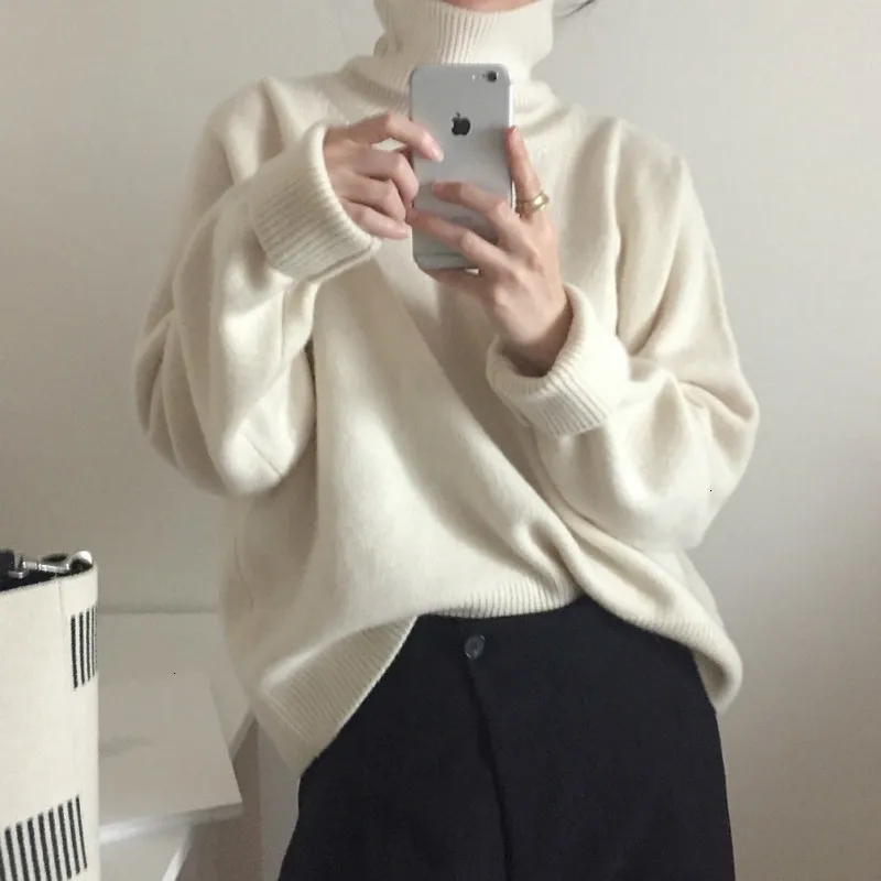 

Women Autumn Winter Cashmere Turtleneck White Oversized Sweater Knitted Pullovers Elegant Jumper Plus Size Pullover Pull Femme