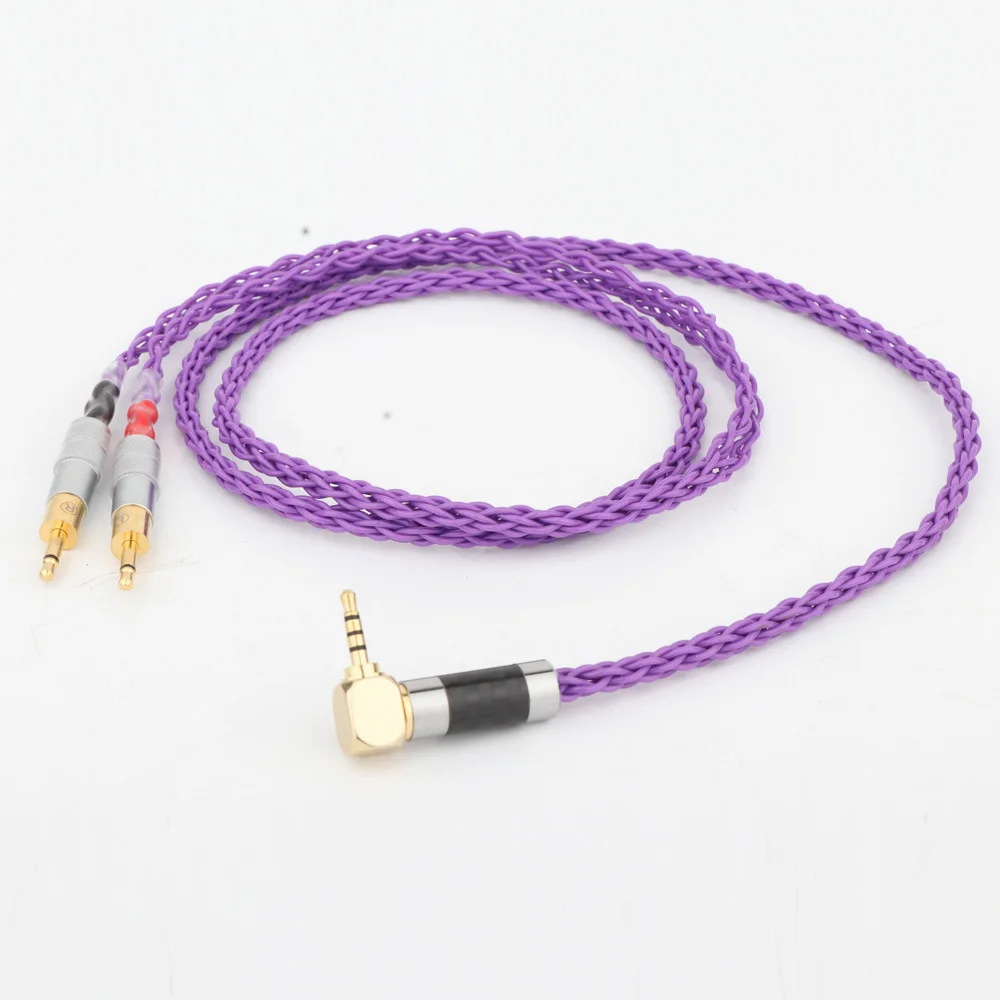 

7N посеребренный запасной кабель для наушников, улучшенный аудиокабель из углеродного волокна, правый угол 2,5 мм TRRS до двух 3,5 мм