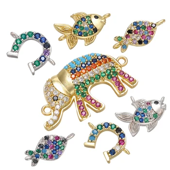 

ZHUKOU brass elephant goldfish necklace pendant connector for women handmade DIY necklace jewelry accessories model: VD667