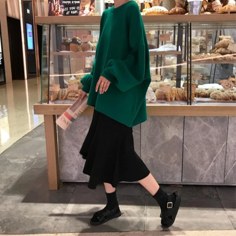 

women two piece set 2019 autumn winter korean fashion solid color casual oversized sweater and high waist skirt ensemble femme