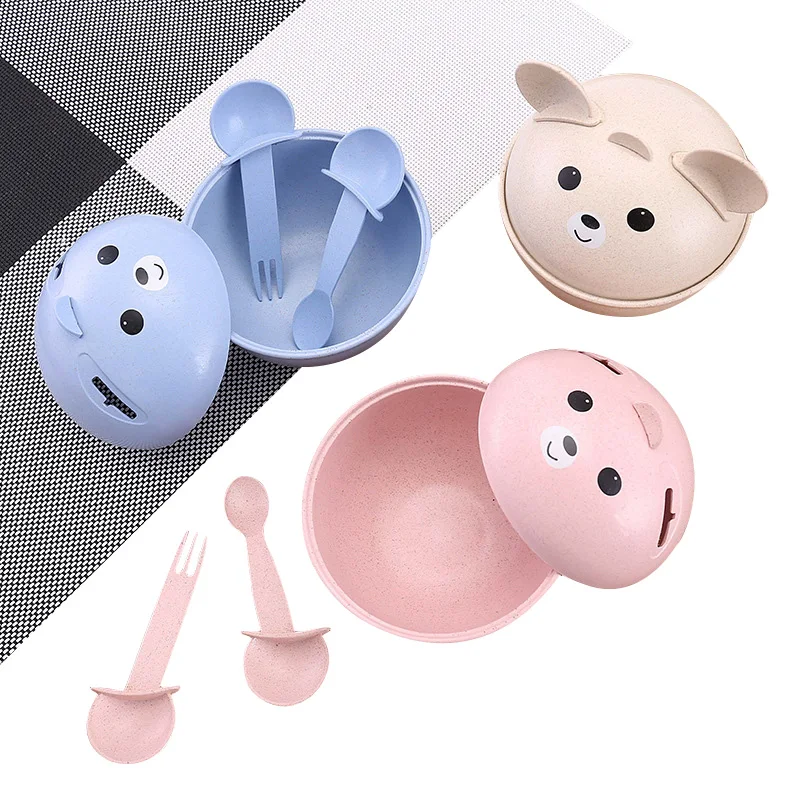 Детская миска XUNZHE с мультяшными животными, Детская миска для риса, супа, ложки, вилки, набор посуды, кухонная утварь, контейнер для еды, миска для фруктов и салатов