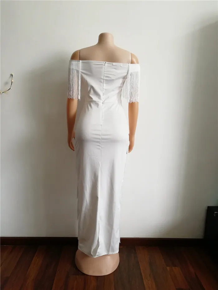 Африканская одежда, элегантное облегающее платье с кисточками для женщин, лето, белое Бандажное длинное платье макси, вечерние платья