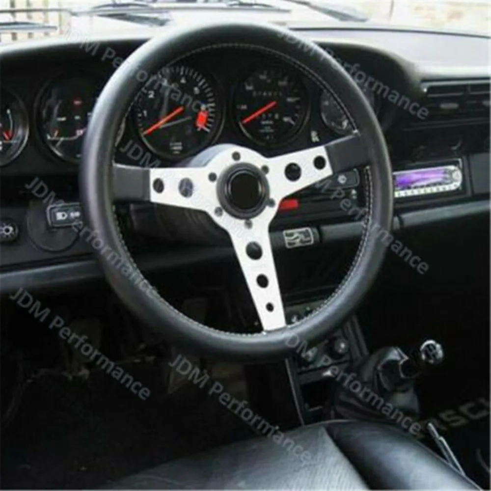 

14inch Racing Prototipo Real Leather Black Spoke Steering Wheel