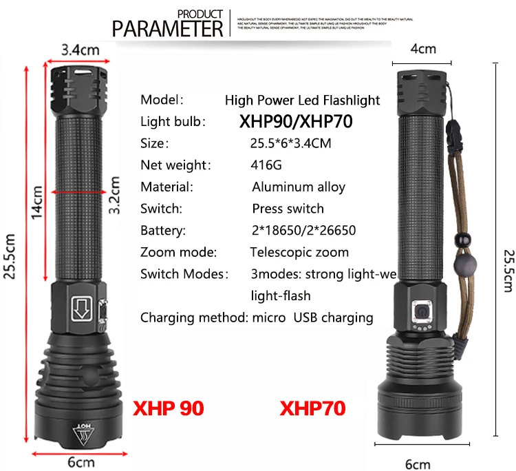 XHP70.2 XHP90 USB Перезаряжаемый светодиодный фонарик XHP70 мощный фонарь супер водонепроницаемый зум охотничий свет использовать 18650 или 26650 Battey