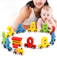 Jeu éducatif en bois pour bébé, blocs de construction, apprentissage des chiffres, des couleurs, jeu de lettres, modèle de Train, cadeaux, Montessori 