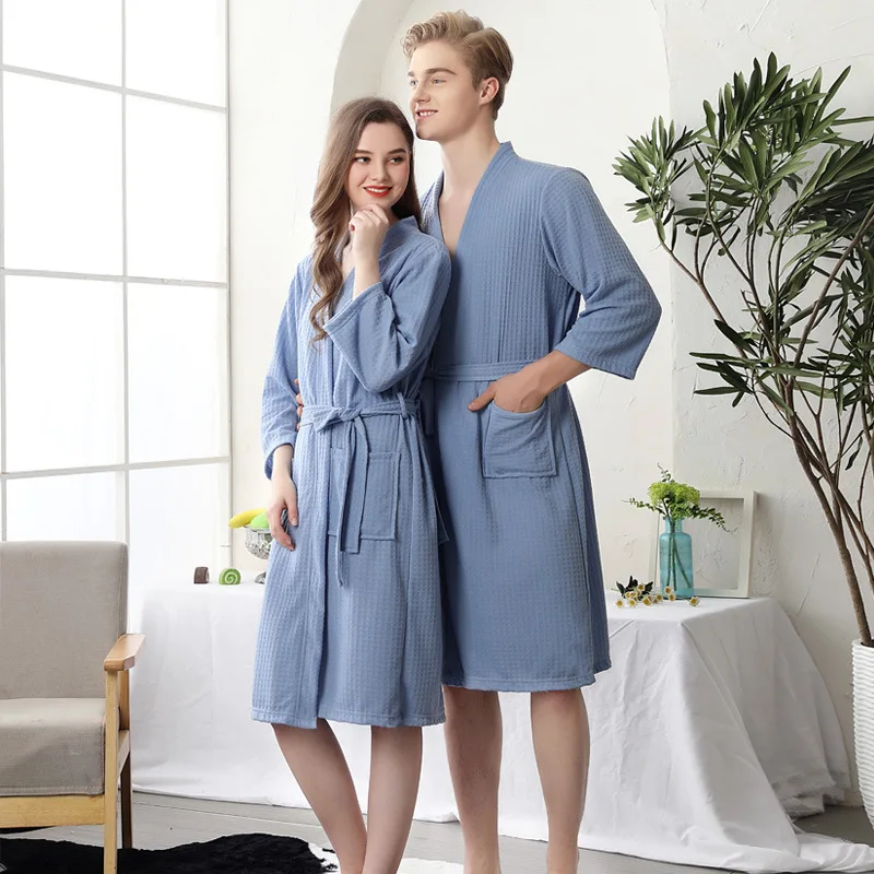 Lovers Knee-length Home Dressing Gown Spring And Autumn Sleepwear Casual Belt Nightgown Full Sleeve Robe Kimono Bathrobe Gown