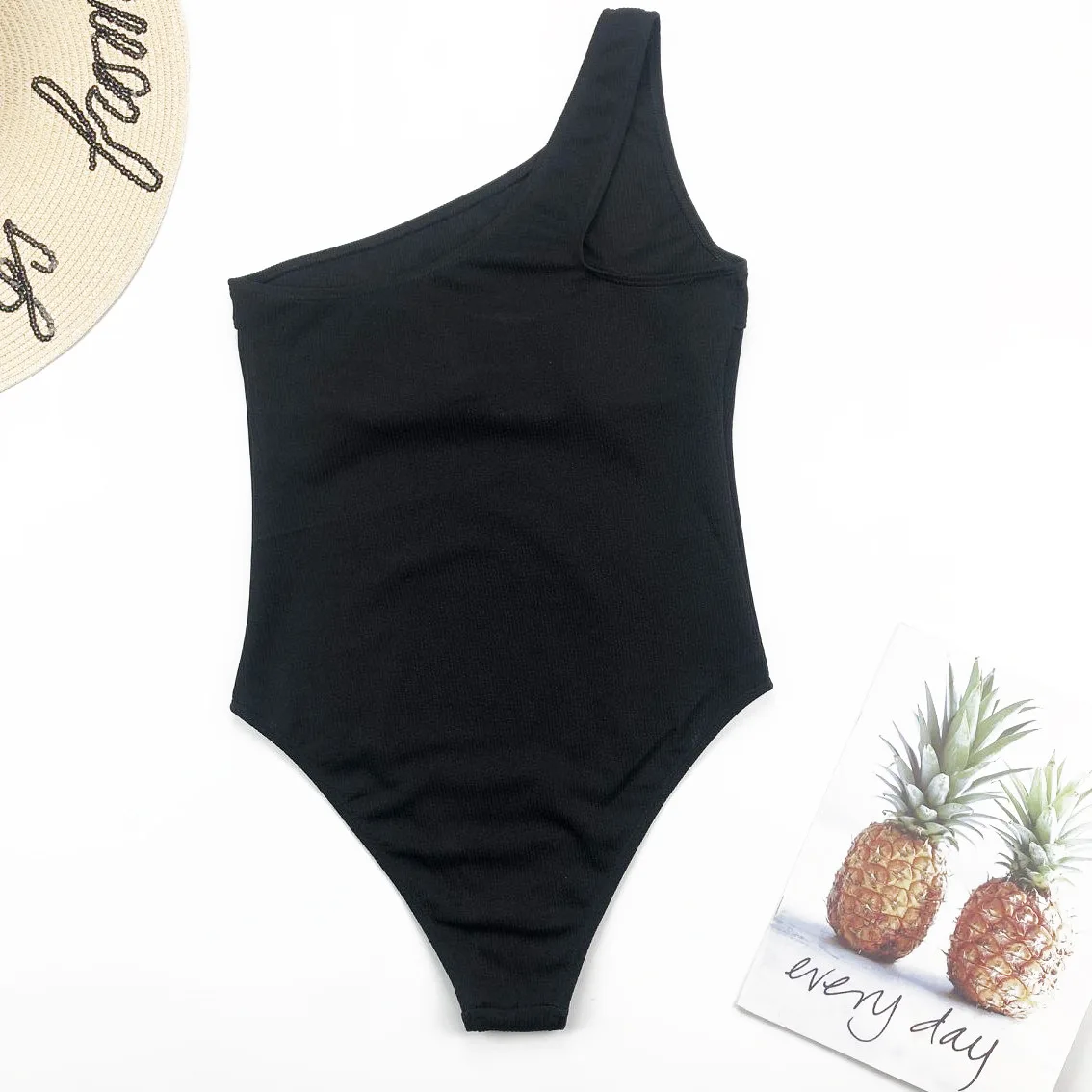 New Style Women One Piece Bikini Push-up Padded Swimsuit Bathing Swimwear Beach Monokini Black Skinny One Shoulder Fashion 2020