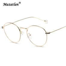 Брендовая модная рамка для очков женские ретро круглые оптическое зеркало очки с жемчугом ноги плоские зеркальные очки рамки женские