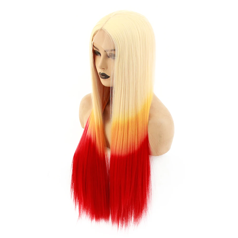 V'NICE блонд желтый красный парик на кружеве Омбре Glueless Синтетические прямые волосы термостойкие косплей волокна парики для женщин