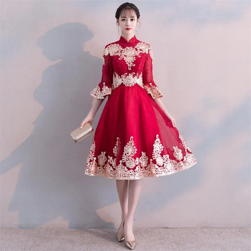 style 3 Стильное сексуальное кружевное Сетчатое свадебное платье с цветочным узором; вечернее платье; китайский свадебный тост; улучшенное платье Qipao; Vestidos; Размер s-xxl - Цвет: style 3