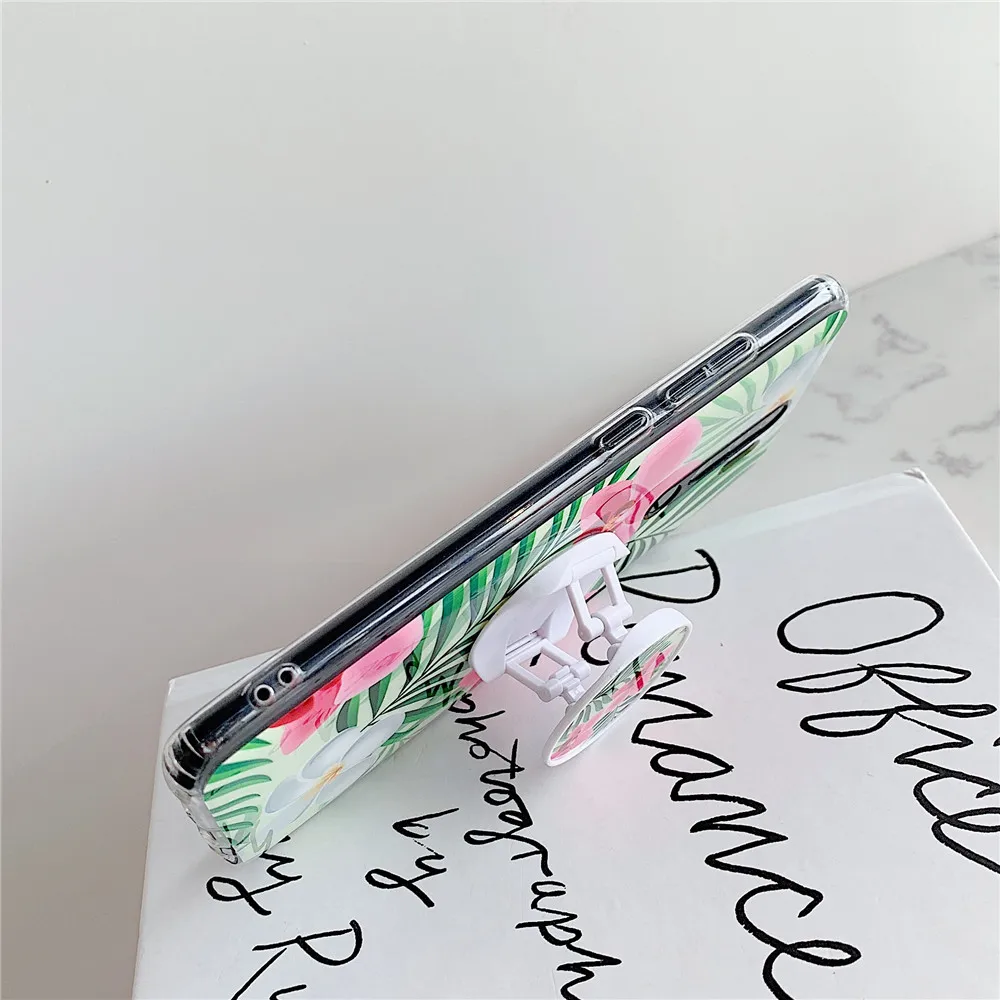 Для Redmi Note 8 глянцевый чехол с цветком и держателем-Подставкой Мягкий чехол для Xiaomi Redmi Note 5 задняя крышка для Redmi Note 6 7 Pro