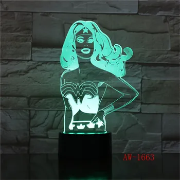 

Wonder Woman Justice League 3D Lamp Battery Operated Atmosphere Colorful with Remote Prize for Teenager Led Night Light Lamp1663