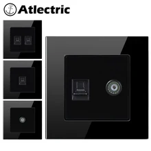 Atlectric Rj45 и ТВ порт выход телевидение и компьютерная розетка двойной Интернет порт розетка Роскошная стеклянная панель Разъем розетки,socket