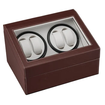 

Leather Watch Winder Box Auto Display Storage Case 4 6 Automatic Rotation Removable Plush Pillows Brown/Black[US-Stock]