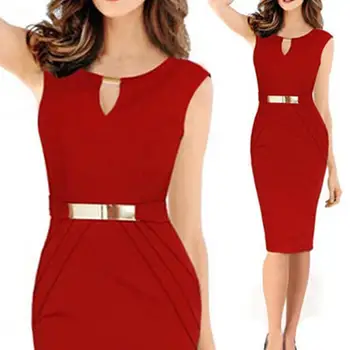 

Office Lady Solid Color Sleeveless Hollow O Neck Knee Length Slim Pencil Dress Hollow O Neck Knee Length Slim Pencil Dress Lady