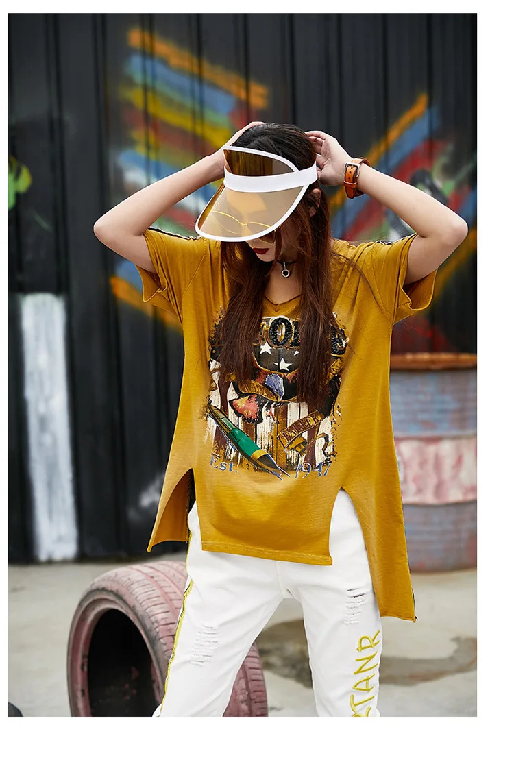 Max LuLu, летняя модная Корейская одежда в стиле панк, женские футболки Gohtic, женские джинсовые винтажные Длинные футболки с v-образным вырезом и принтом