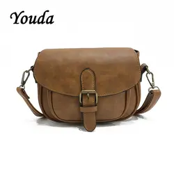 Youda/новая Оригинальная женская сумка в стиле ретро, простые модные сумки на плечо, Классическая однотонная сумка с ремешком и пряжкой