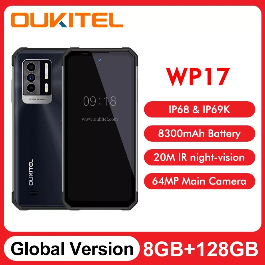 Global Version Oukitel WP17 Cell Phone 8300MAH 8GB+128GB 6.78“FHD+ Android 11 Mobile Phone 64M+16M NFCRugged Smartphone best ram for gaming