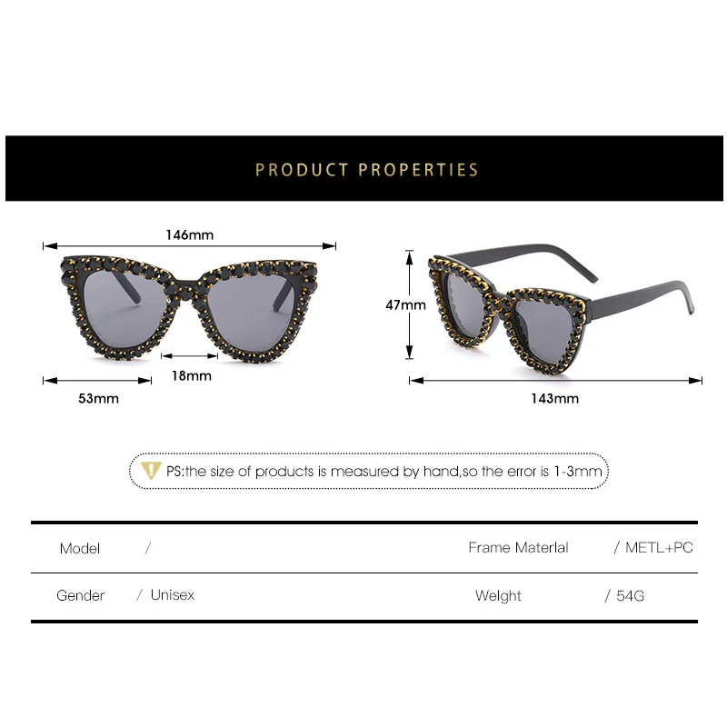 Girl Cat Eye Sunglasses Women Diamond Crystal Sun Glasses UV400 Summer Shades Black White Retro Eyewear Luxury Gafas De