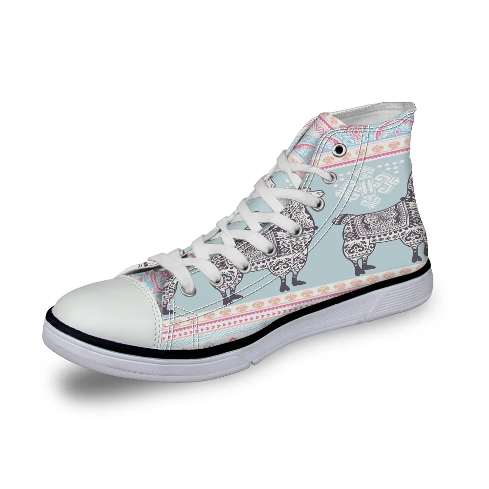 

WHEREISART Women Canvas Shoes Animal Cartoon Alpaca Ethnic Style High Top Flats Unisex Vulcanized Shoes Female Casual Shoes