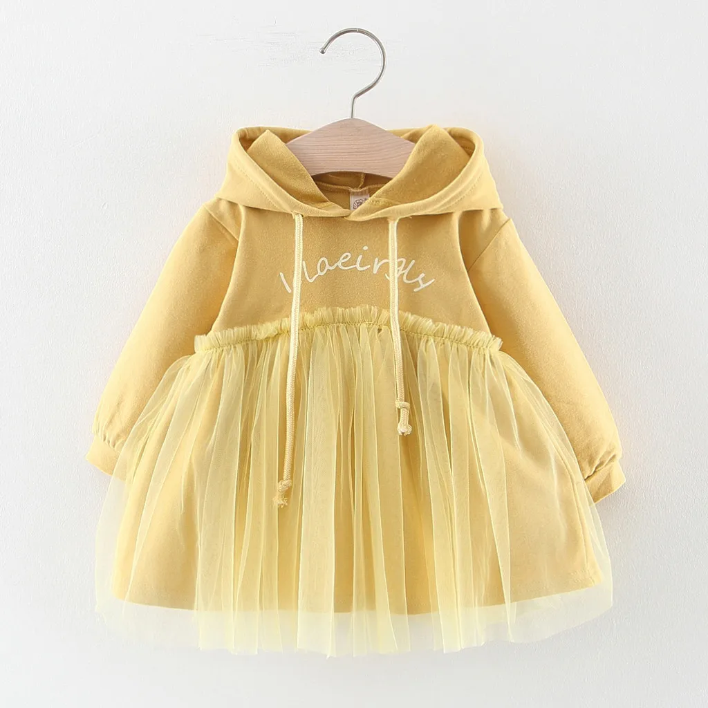 Платье с длинными рукавами для девочек; платье принцессы из тюля в стиле пэчворк для маленьких девочек; зимние платья с капюшоном для маленьких девочек; осенняя одежда для малышей - Цвет: 02
