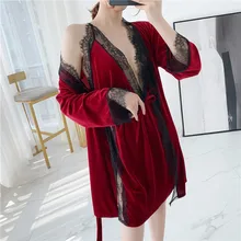 Winter New 2 Pcs Gold Velvet Robe Set Keep Warm Thicken Woman Spaghetti Strap Robe Twinset Bathrobe