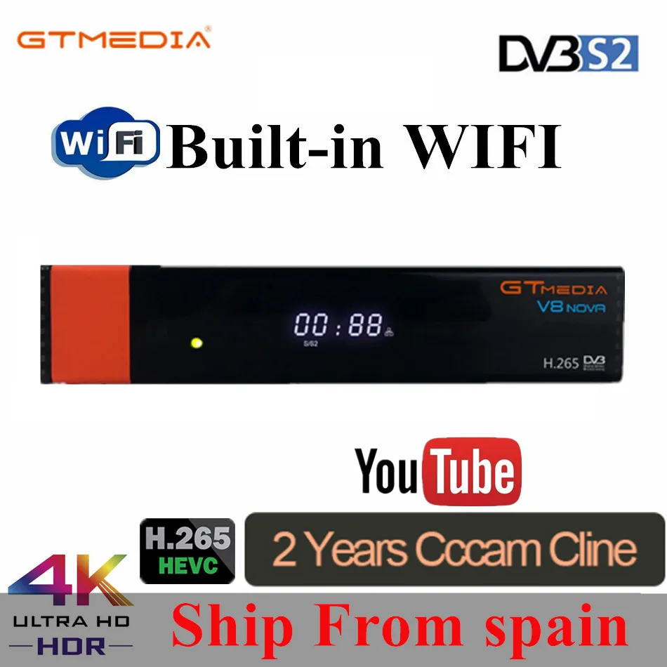 

GTmedia V8 Nova Built WIFI DVB-S2 Freesat V9 Super H.265 Satellite TV Receiver Receptor With Europe 6 Lines For 2 Year