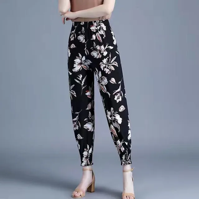 Summer Pants Women Cool Rayon Loose Drawstring Print Dot Casual Mom Sweatpants Big Size Fashion Harem Print Trousers Style 3