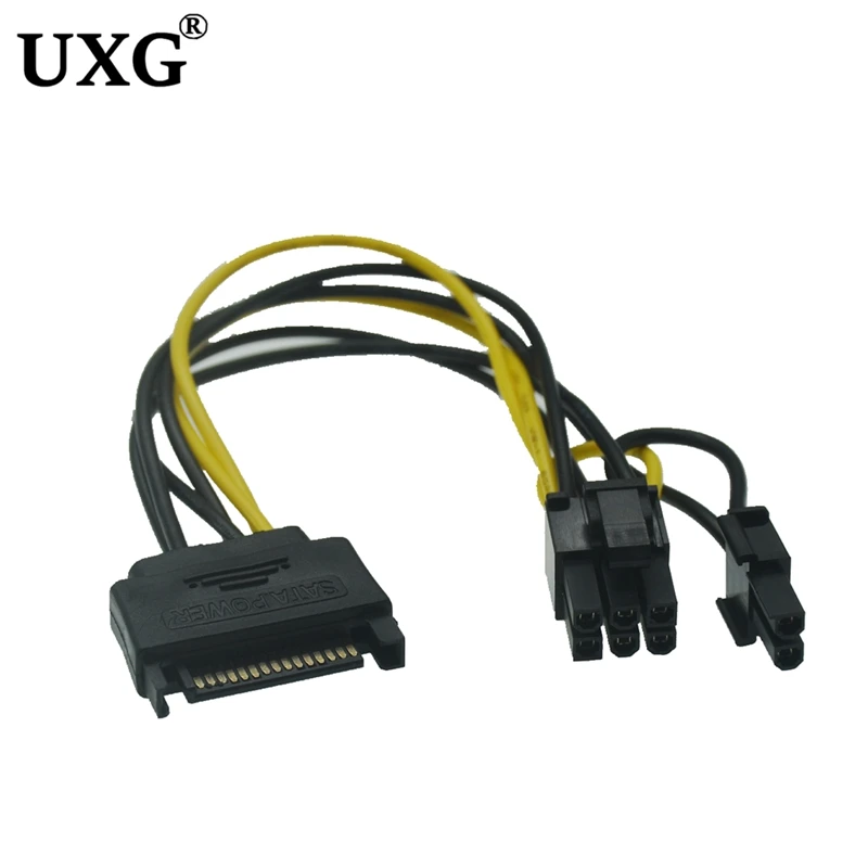 SATA Dual 15Pin M to Graphics card PCI-e PCIE 8 (6+2) Pin F Video Card Power Supply Cable 8pin to Sata Y Splitter Adapter 18AWG