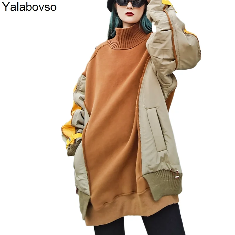 

Autumn Winter 2020 Thickened Velvet Tops Women's Loose Korean Version Lazy Style Splicing High Collar Long Sleeve Hoodies