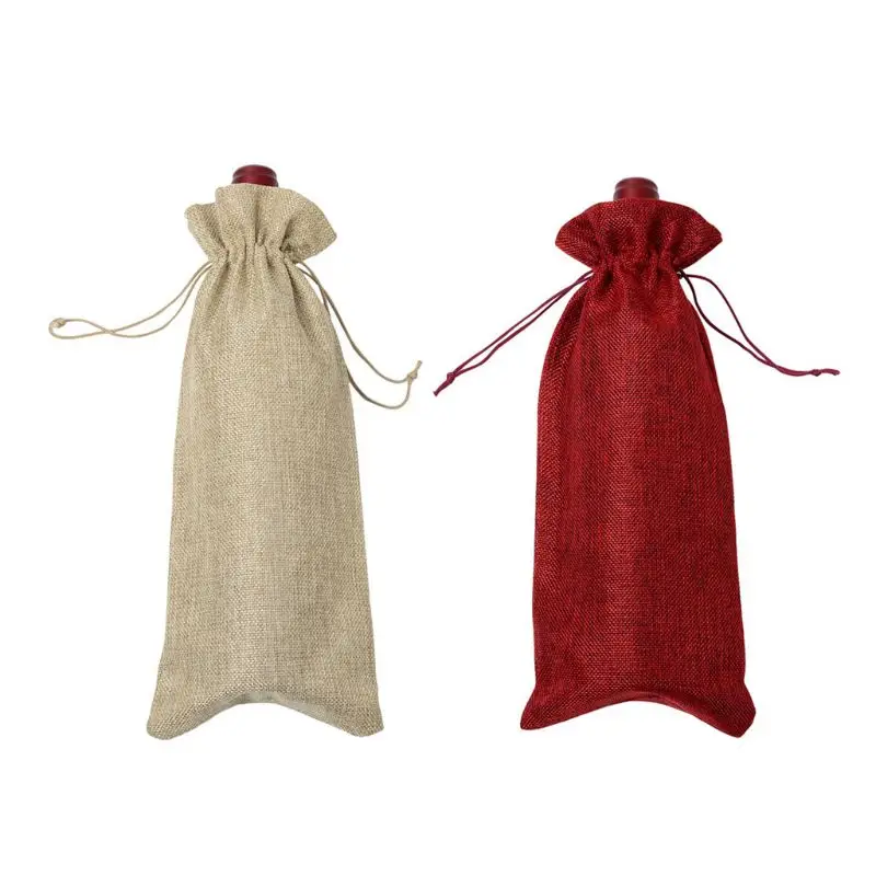 

10pcs Jute Wine Bags, 13.8 x 5.9 inches Hessian Wine Bottle Gift Bags with Drawstring X4YD
