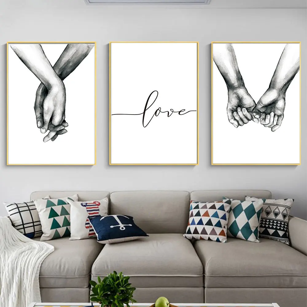 

Hand in Hand Canvas Painting Abstract Sketch Hand Letter Art Hanging Painting Living Room Study Decorative Painting Core