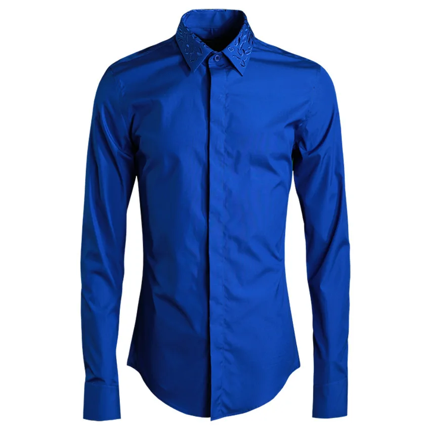 4 цвета Мужская Роскошная рубашка с вышитым воротником белая черная темно синяя