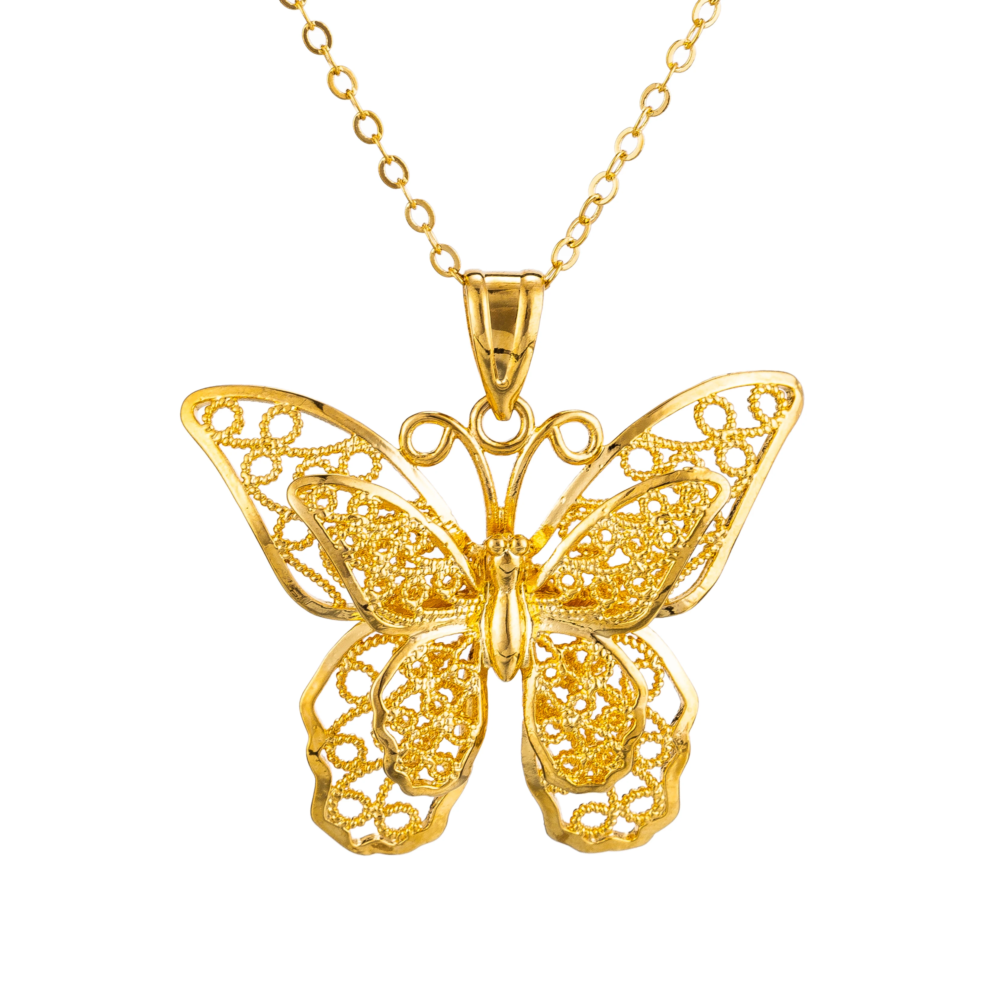 Download Gold Color Big Butterfly Pendant Necklace For Women Girls Hollow Layered Butterfly Link Chain Wedding Birthday Gifts