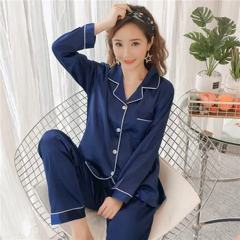 

Summer Satin Pajamas Set Women White Pyjamas PJ Female Full Sleeve Sleepwear Ladies Nightwear Imitation Silk Pijamas For Women