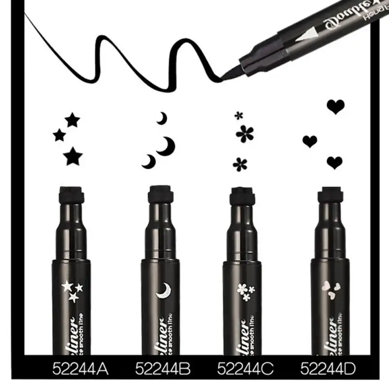 Двойной черный жидкий карандаш для подводки глаз легко носить макияж Звезда Сердце Луна штамп водонепроницаемый знак Печать татуировки подводка для глаз TSLM2