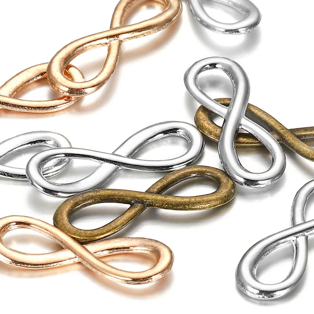 de aleación de eslabones de infinito para collares y pulseras BronaGrand 50 conectores de símbolo de infinito accesorios de joyería de plata y oro 32 x 13 mm 