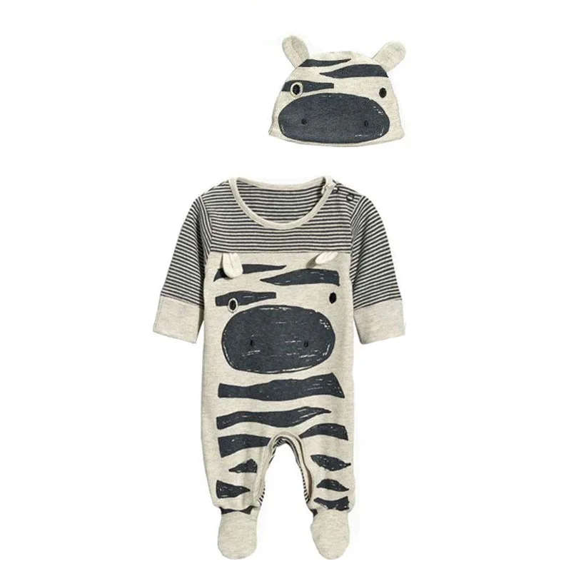

Clothes for Babies Spring And Autumn Baby Cartoon Hippo Stripes Onesie Hat Two-Piece Set Infants Romper Crawling Clothes