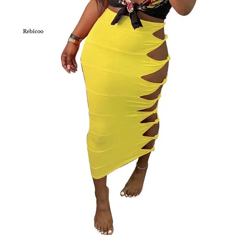 

Summer Women Skirt Sexy Ladies Long Skirt Hollow Out Tie Birthday Party Wear Vacation Clothes Club Long Maxi New