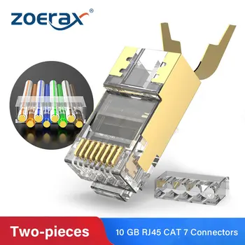 

ZoeRax RJ45 Cat7 & Cat6A Two-pieces connectors 8P8C 50U Gold Plated Shielded FTP/STP | EZ RJ45 Network Modular Plug